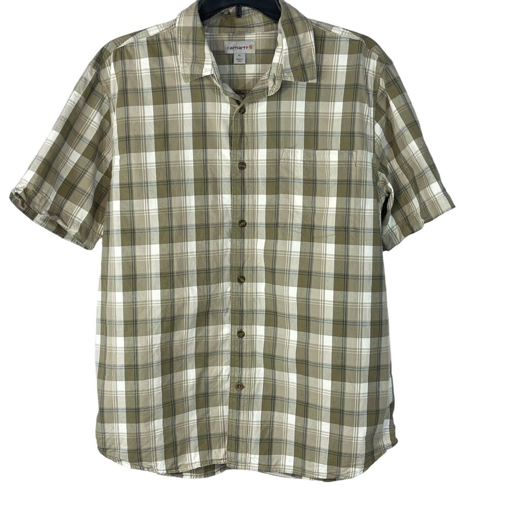Carhartt X-Large Button-Up Shirt Relaxed Fit Plaid Pocket Short Sleeve Collared
